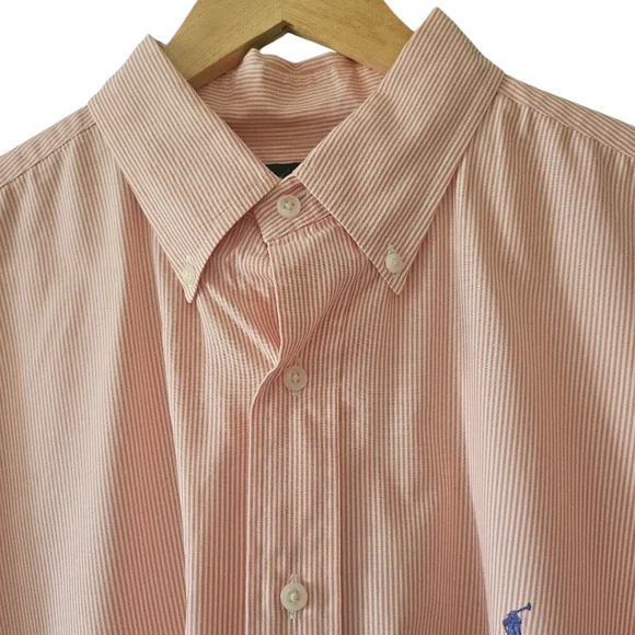 Ralph Lauren Men's Red Pinstripe Collared Yarmouth Cotton Pony Logo Shirt 17 - Picture 2 of 7